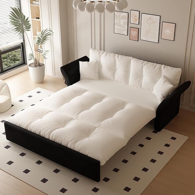 74.8” Queen Pull Out Sofa Bed, Luxury Velvet Convertible Sleeper Sofa