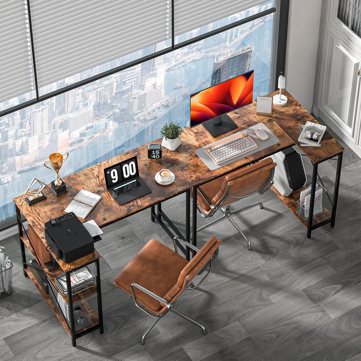 Small Computer Desk,40 Inch L Shaped Desk with Storage Shelves,Gaming Desk,Home Office Corner Reversible Pc Desk,Study Writing Table,Brown