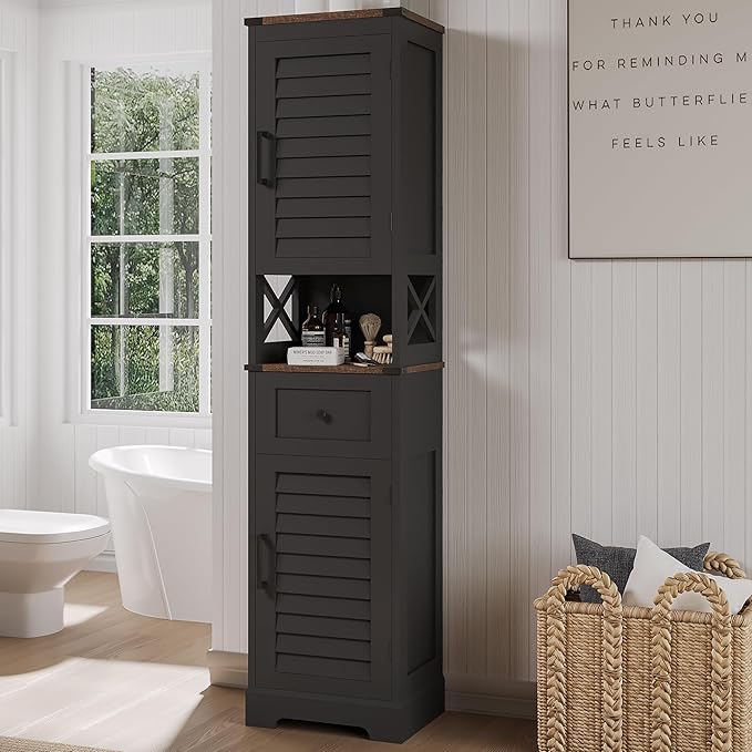 Farmhouse Storage Cabinet, Tall Bathroom Storage Cabinet