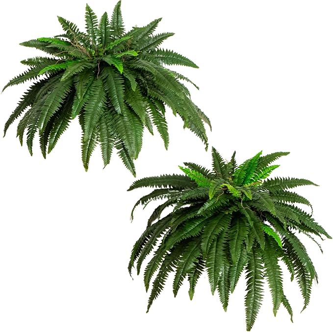 48-in Artificial Boston Fern, Set of 2, Large Hanging Fake Plant Wall Decor with 67 Fronds, Faux Fern Vines that Look Real for Home and Office Decor