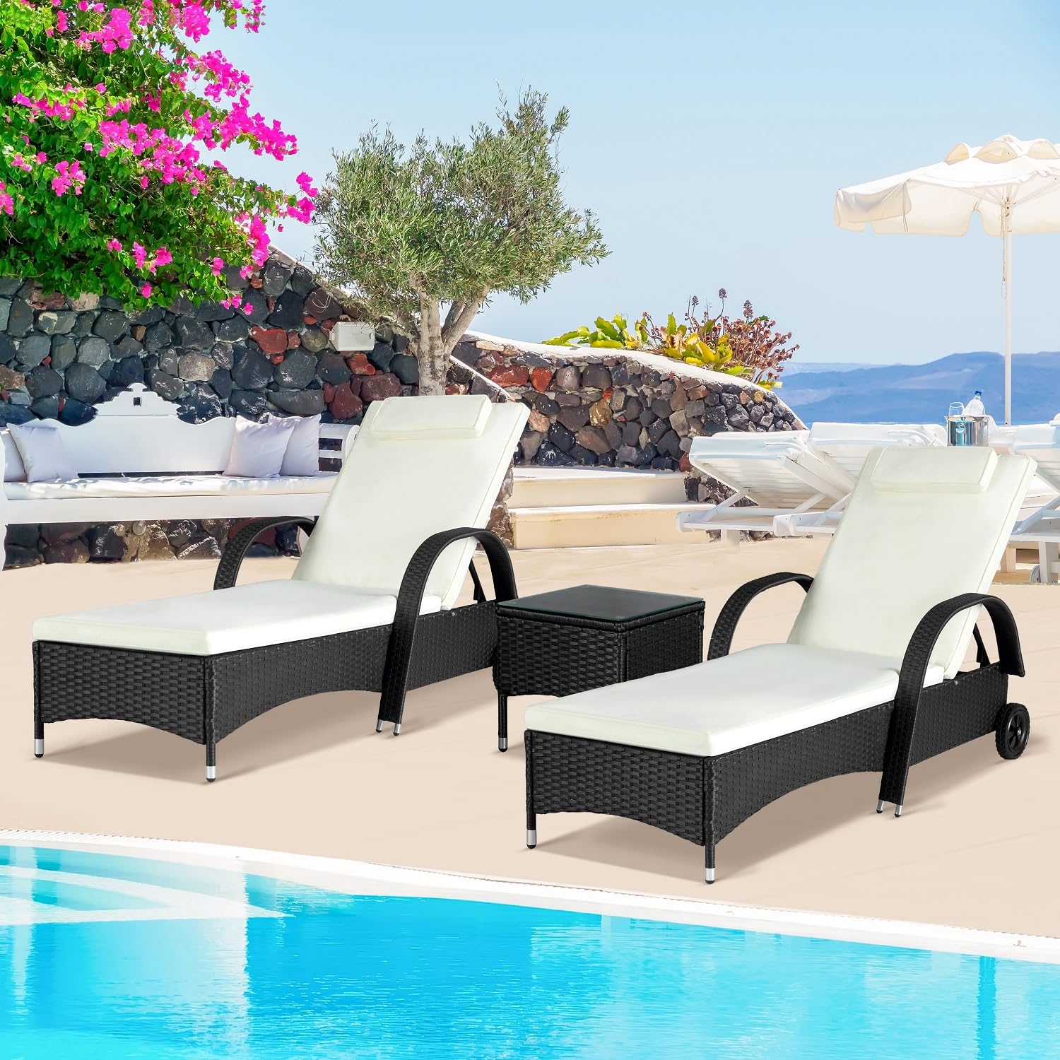 3 Pieces Outdoor Chaise Lounge Chairs Set Outdoor Pool Lounge Chairs Set of 2 Patio