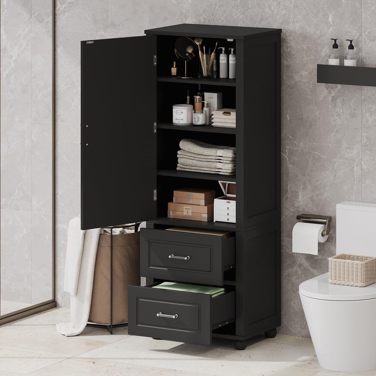 Tall Bathroom Storage Cabinet with Door and Shelves