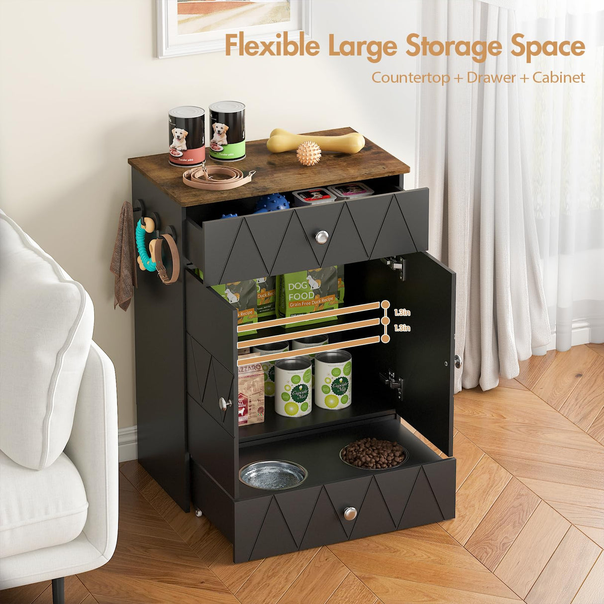 Raised Dog Feeding Station with Storage Cabinet