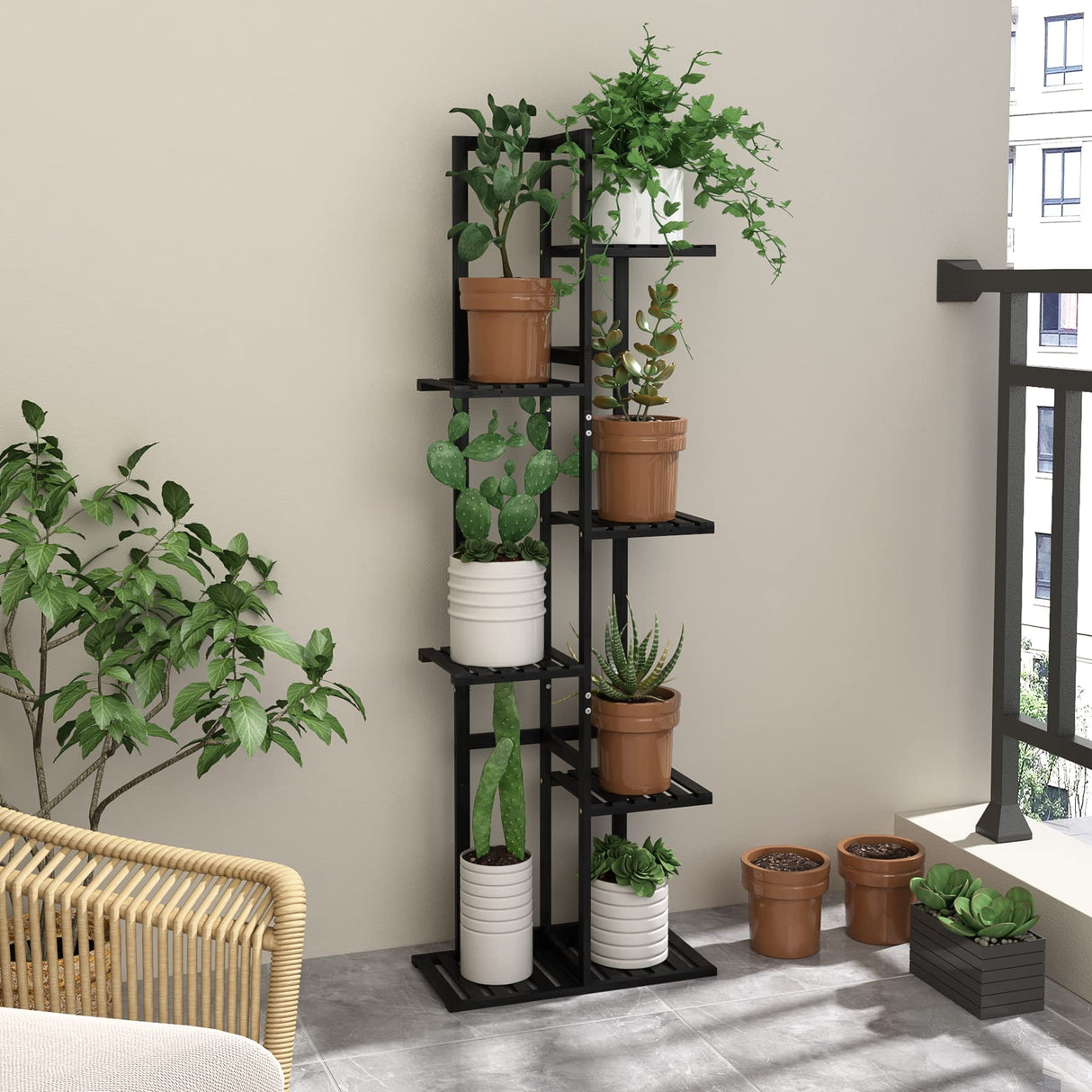 6-Tier Bamboo Plant Stand – Indoor & Outdoor Multi-Pot Shelf