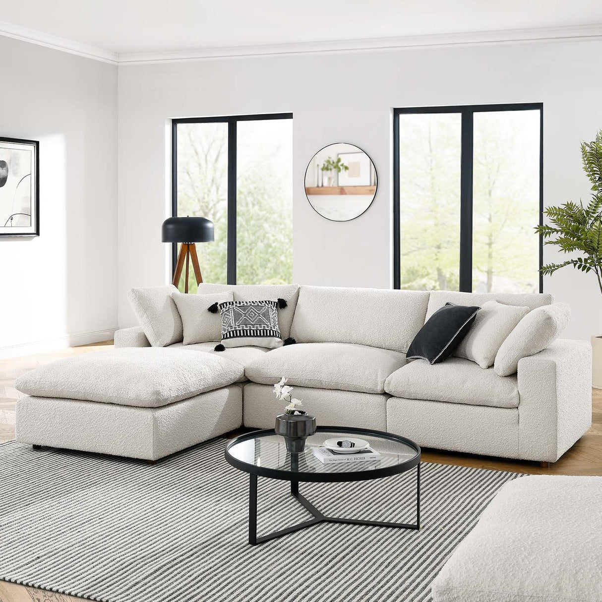 Commix Down-Filled Overstuffed Boucle Fabric 4-Piece Sectional Sofa