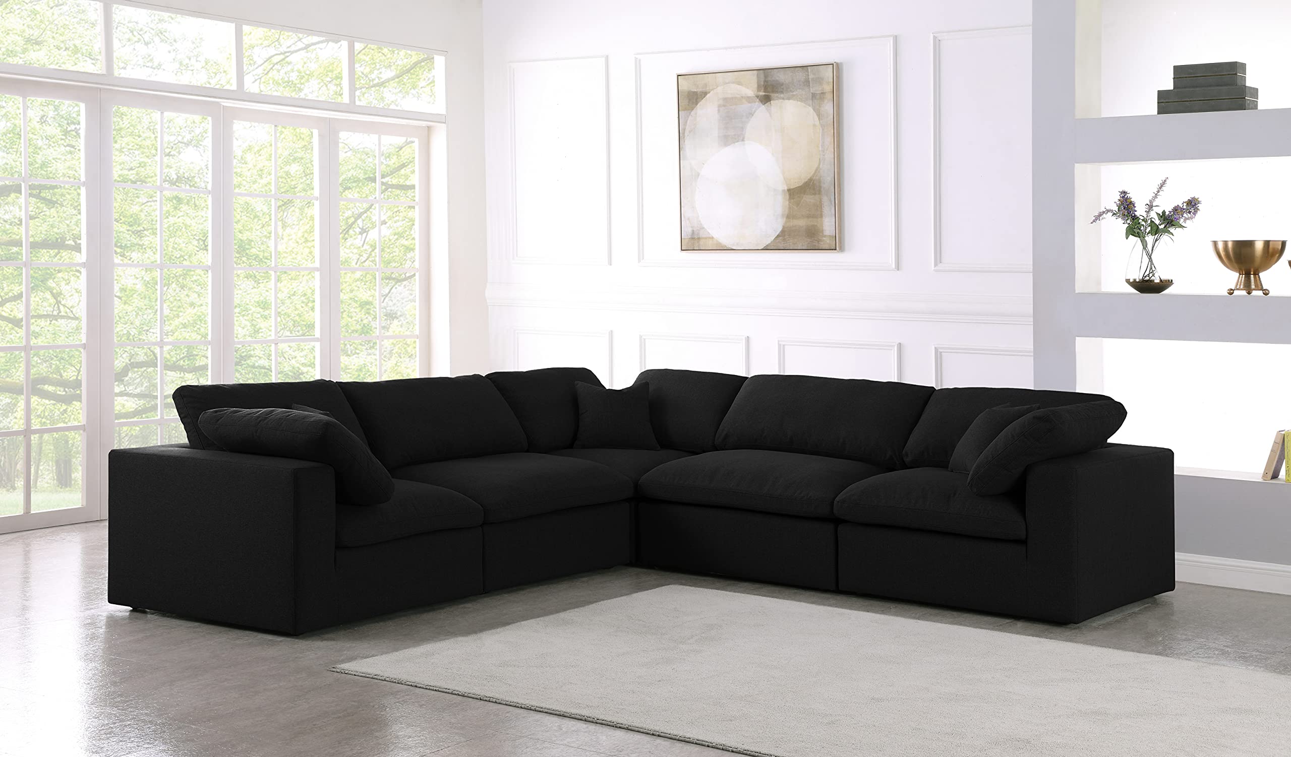 Contemporary Deluxe Comfort Modular Sectional, Soft Linen Textured Fabric