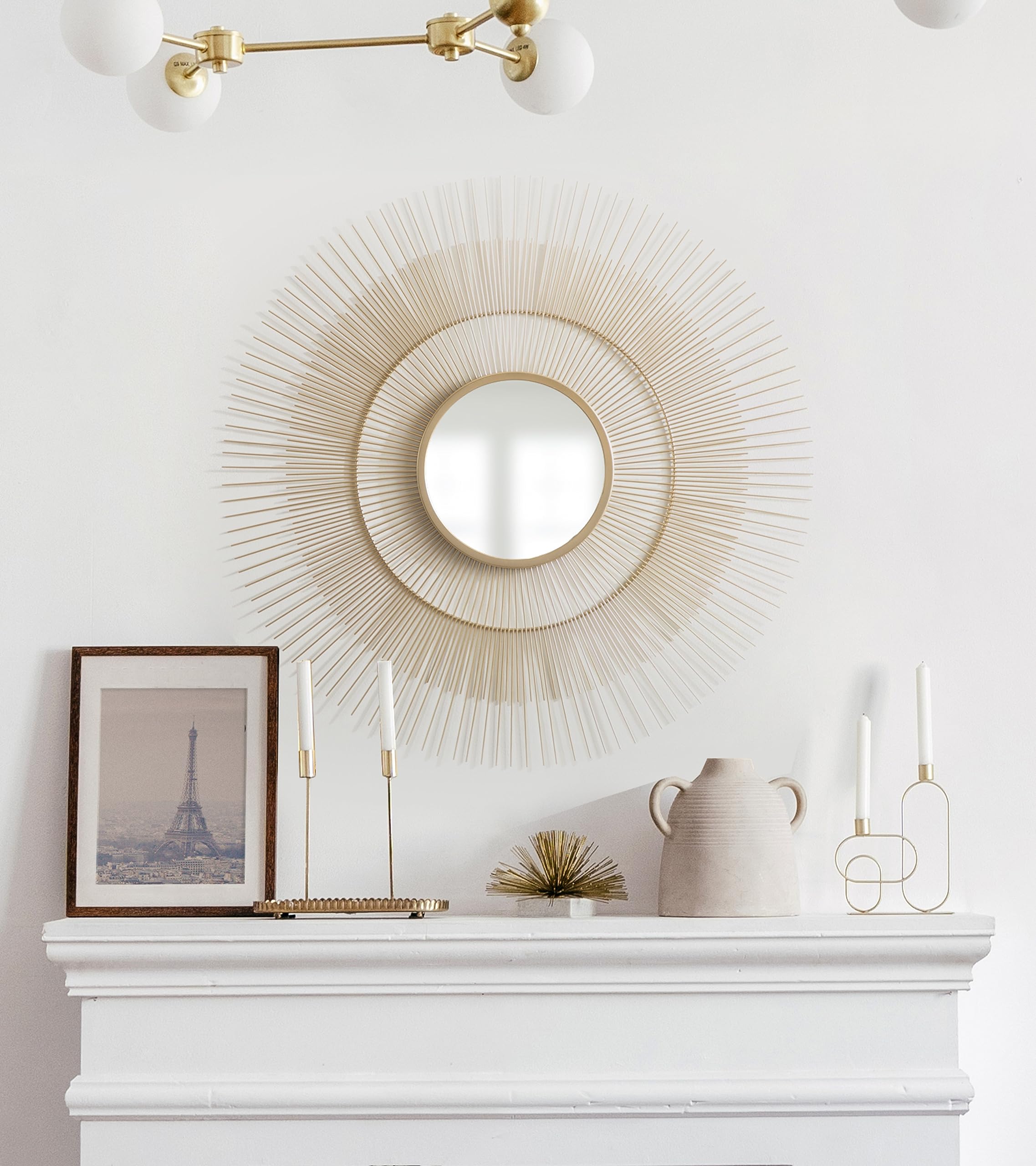 Quillet Mid-Century Round Decorative Wall Mirror, 26 Inch Diameter, Gold