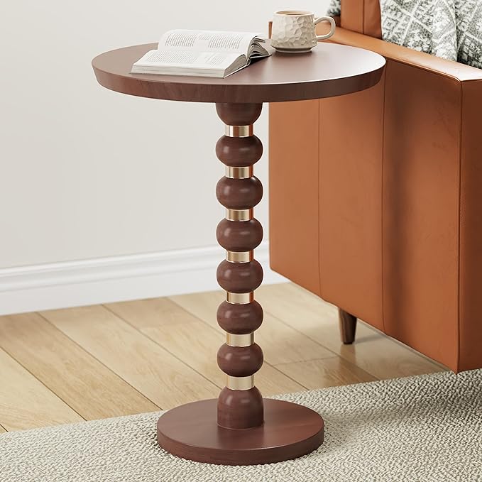 Laveer Wood End Table, Indoor Round Side Table, Small Drink Table