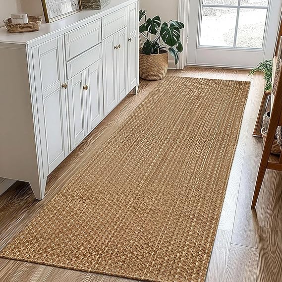 Washable Area Rug 5x7 - Non Slip Rubber Backed Faux Jute Rug