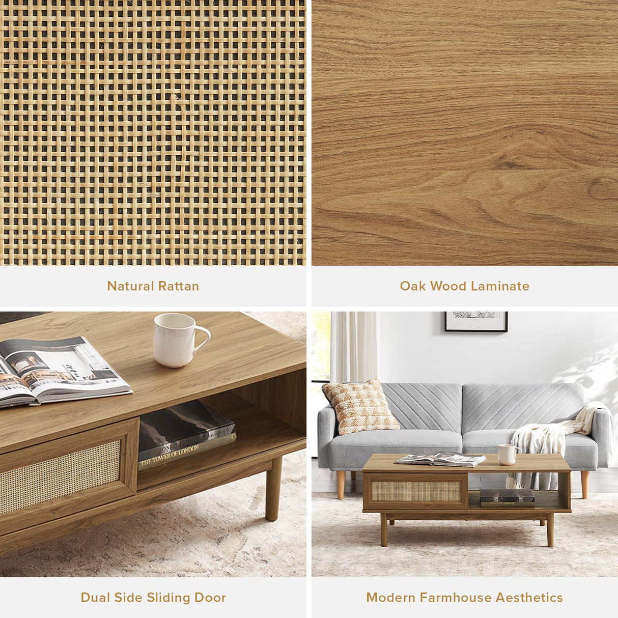 Haylee Coffee Table, Modern Boho Farmhouse Small Coffee Table