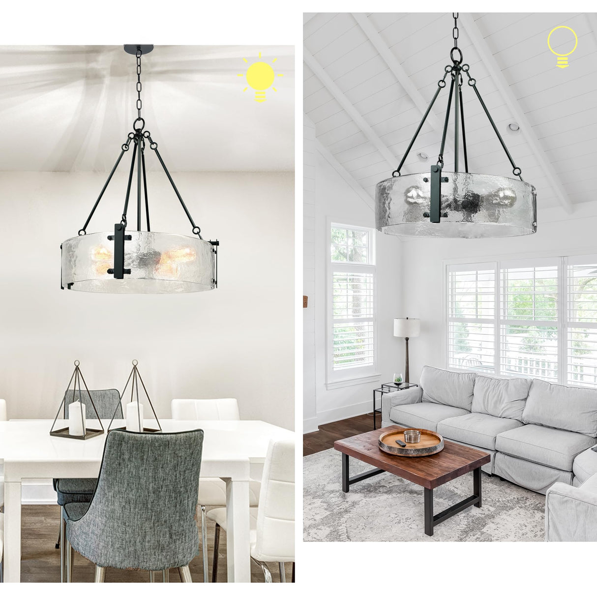 21" Black Modern Textured Glass Chandeliers Over Table