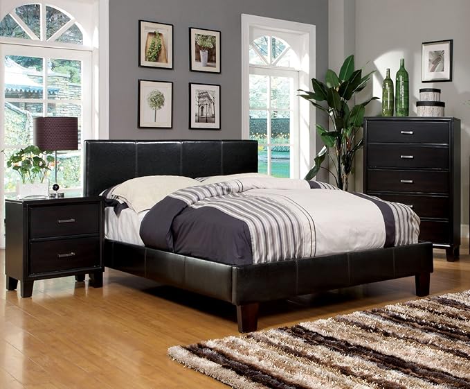 Full Bed Frame with Upholstered Wingback Headboard