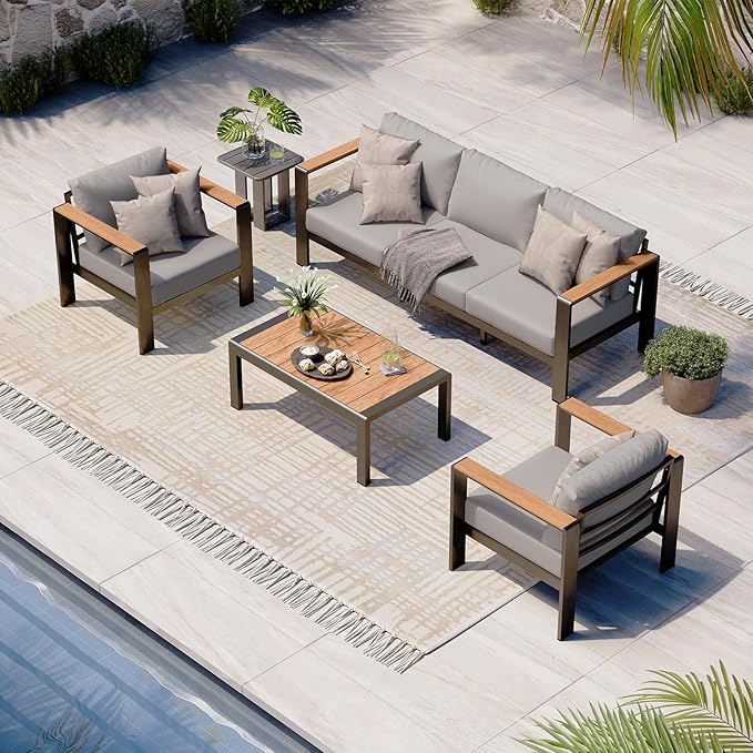 Aluminum Outdoor Patio Furniture Set with Coffee Table, 4 Piece Patio Conversation Sets
