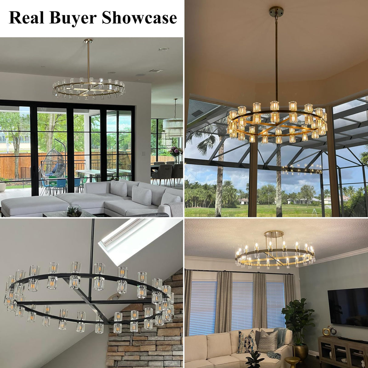 Modern 36" Black Round Chandelier, K9 Crystal Chandeliers for Dining Room, Living