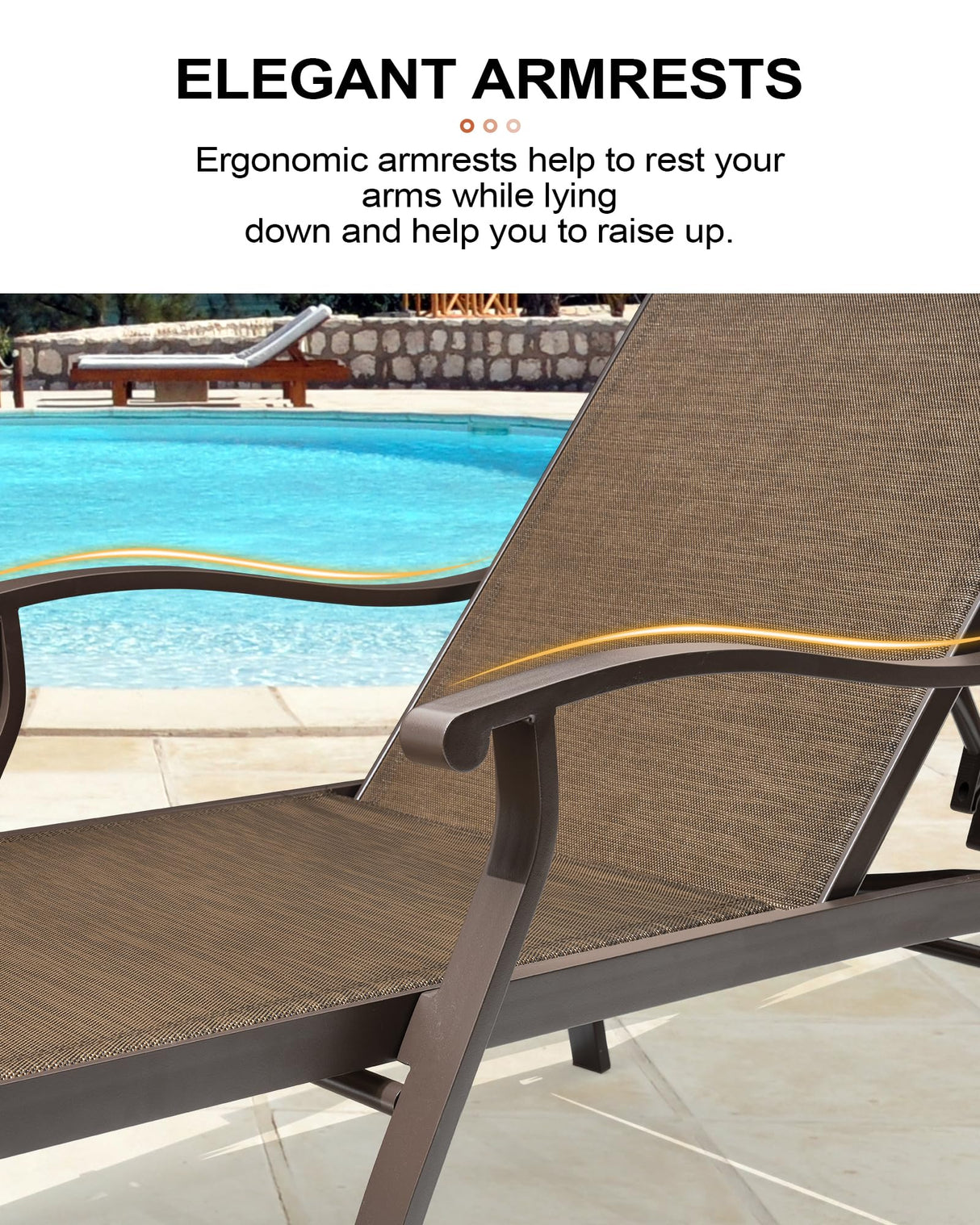 Crestlive Products Aluminum Adjustable Chaise Lounge Chair Five-Position and Full Flat Outdoor Recliner All Weather 2PCS Brown