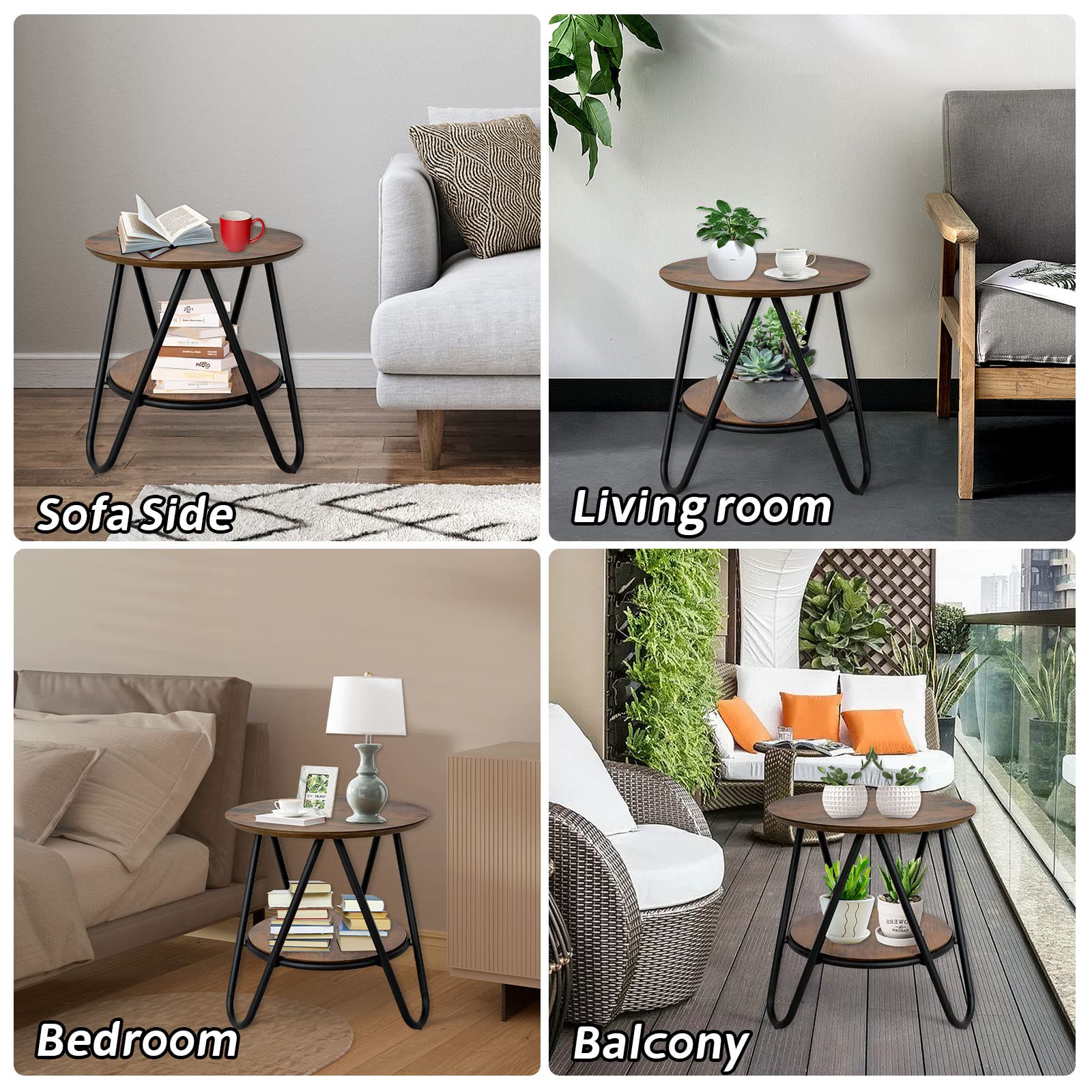 Round End Table, 2-Tier Small Side Table, Vintage Small Side Table Living Room