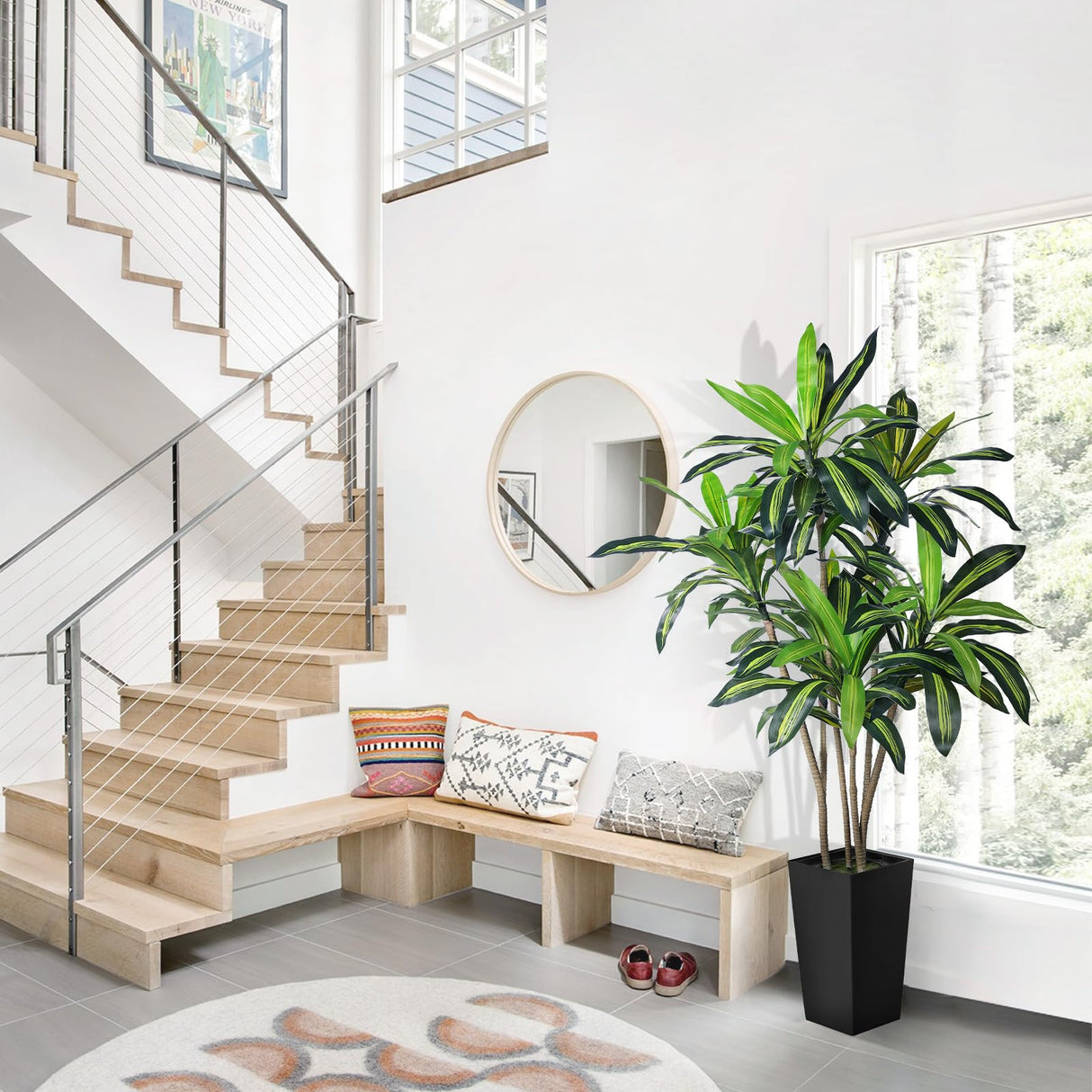 Artificial Dracaena Tree - 5.5FT Faux Tree with Black Tall Planter -Dracaena Artificial Plant for Modern