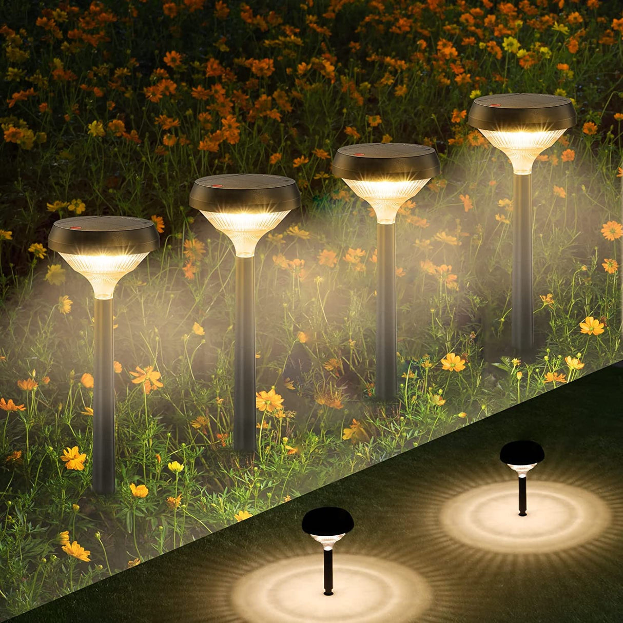 Pathway Lights 8 Pack, Solar Lights Outdoor, Warm White Solar Path Lights Waterproof