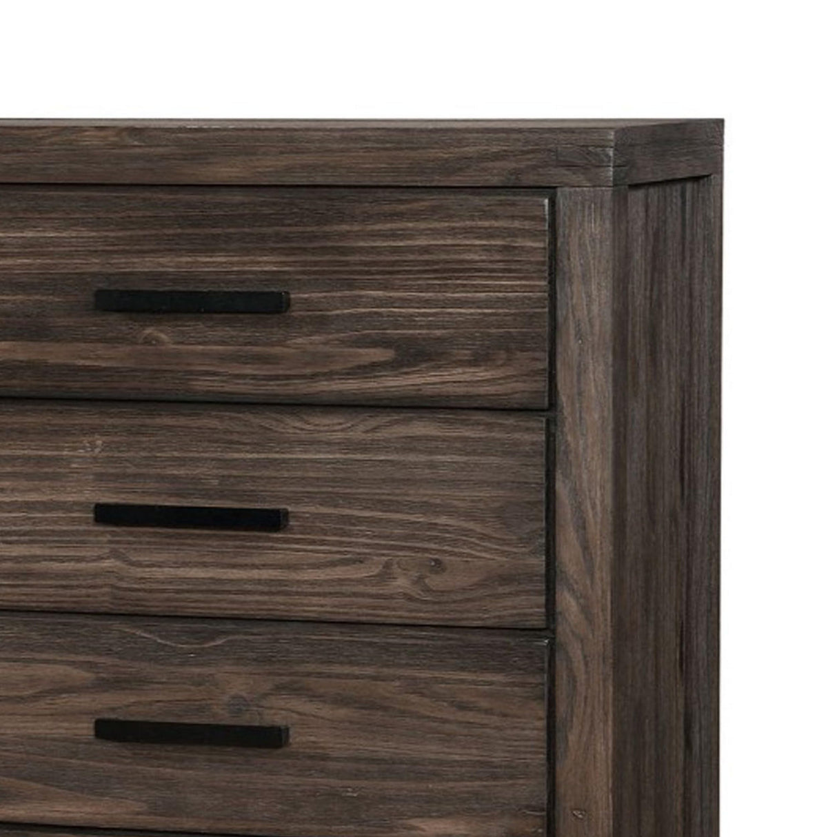 Benjara Wire-Brushed Wooden Chest with Metal Bar Handles