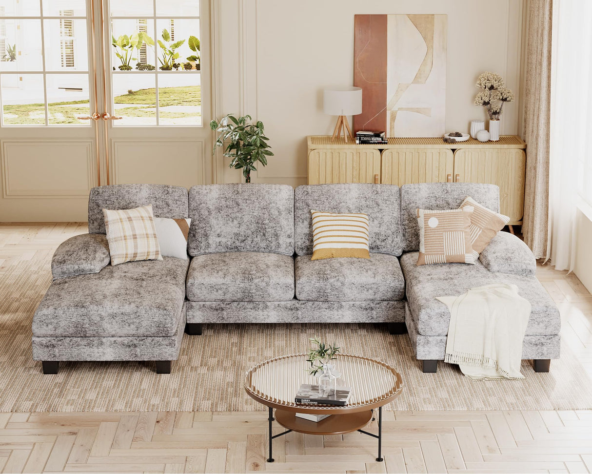 U Shaped Couch with Chenille Fabric Sectional Couches for Living Room