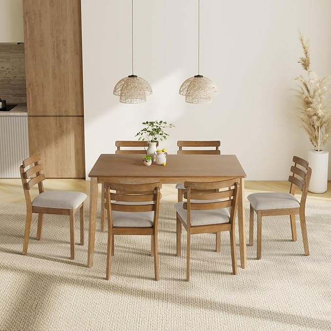 Dining Table Set for 4, Wooden Dining Roon Table and Solid Wood Chairs, 5-Piece Modern