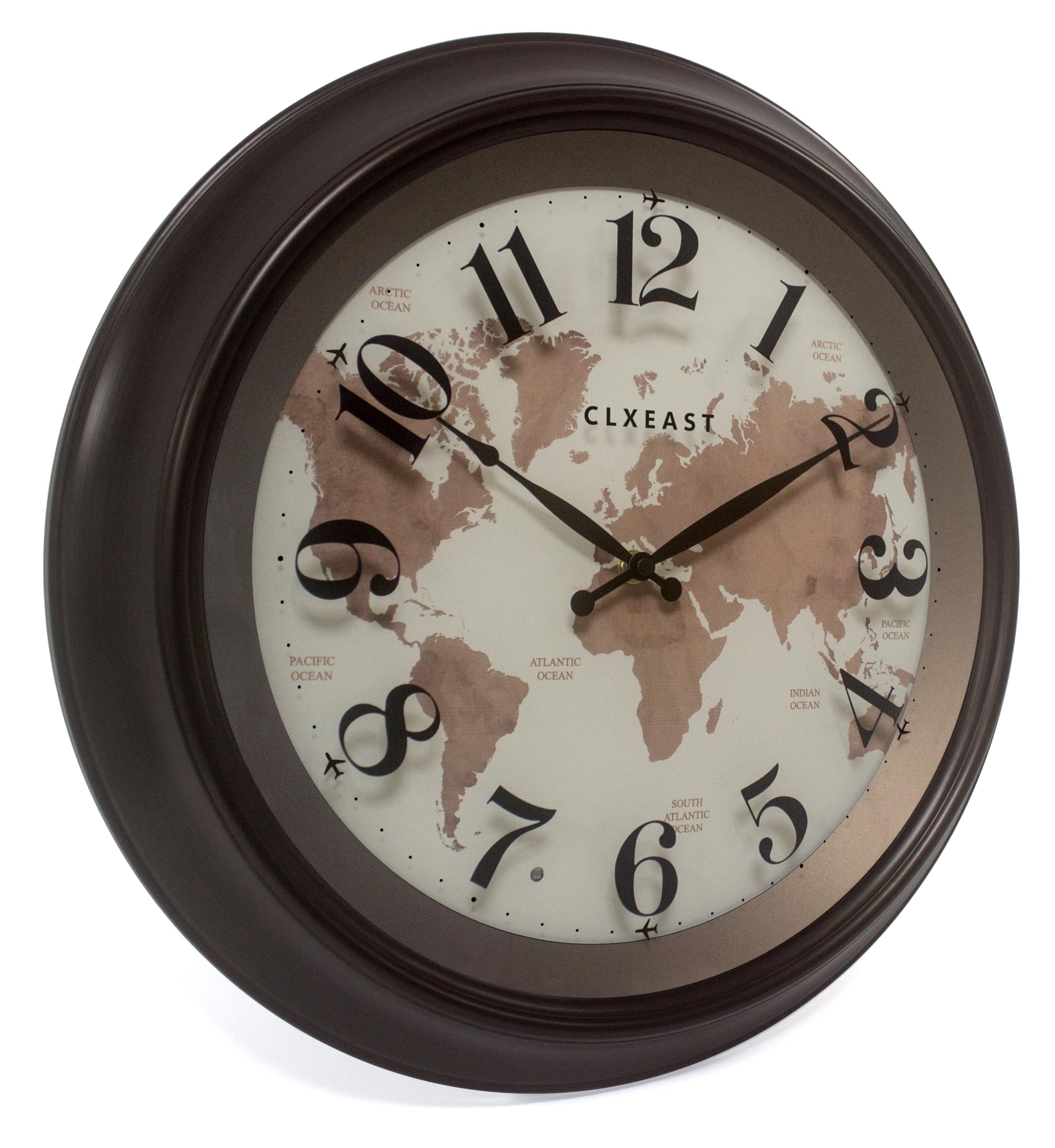 18 Inch Illuminated Wall Clock with Smart LED Light Sensor, Large Modern World Map Wall Clocks