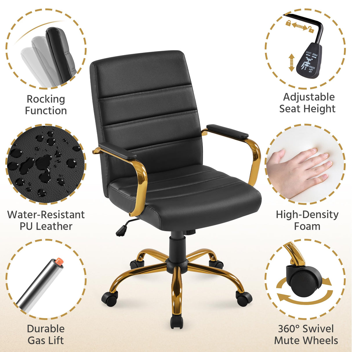 Mid-Back PU Leather Office Chair with Lumbar Support