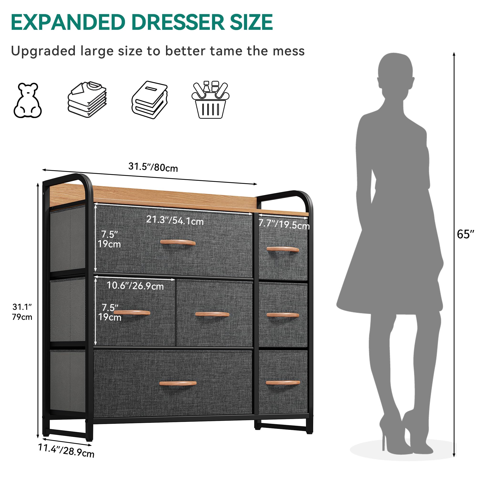 Dresser with 7 Drawers - Fabric Storage Tower, Organizer Unit for Bedroom, Living Room,