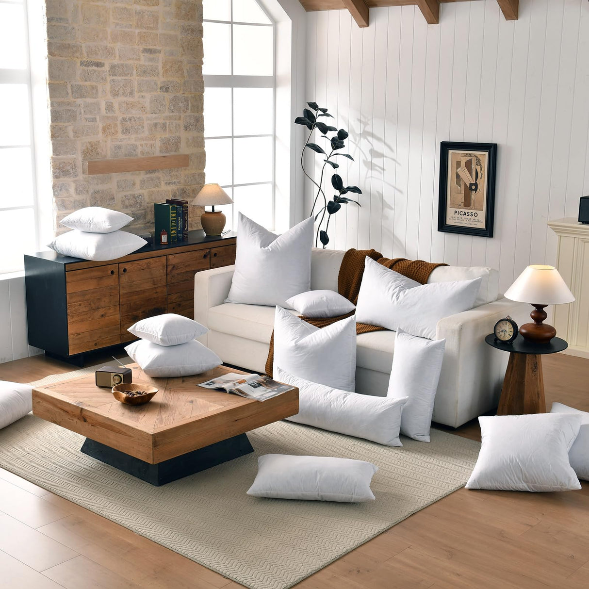 28x28 Euro Throw Pillow Insert-Down Feather Pillow Insert-Cotton Fabric-White-1 Piece