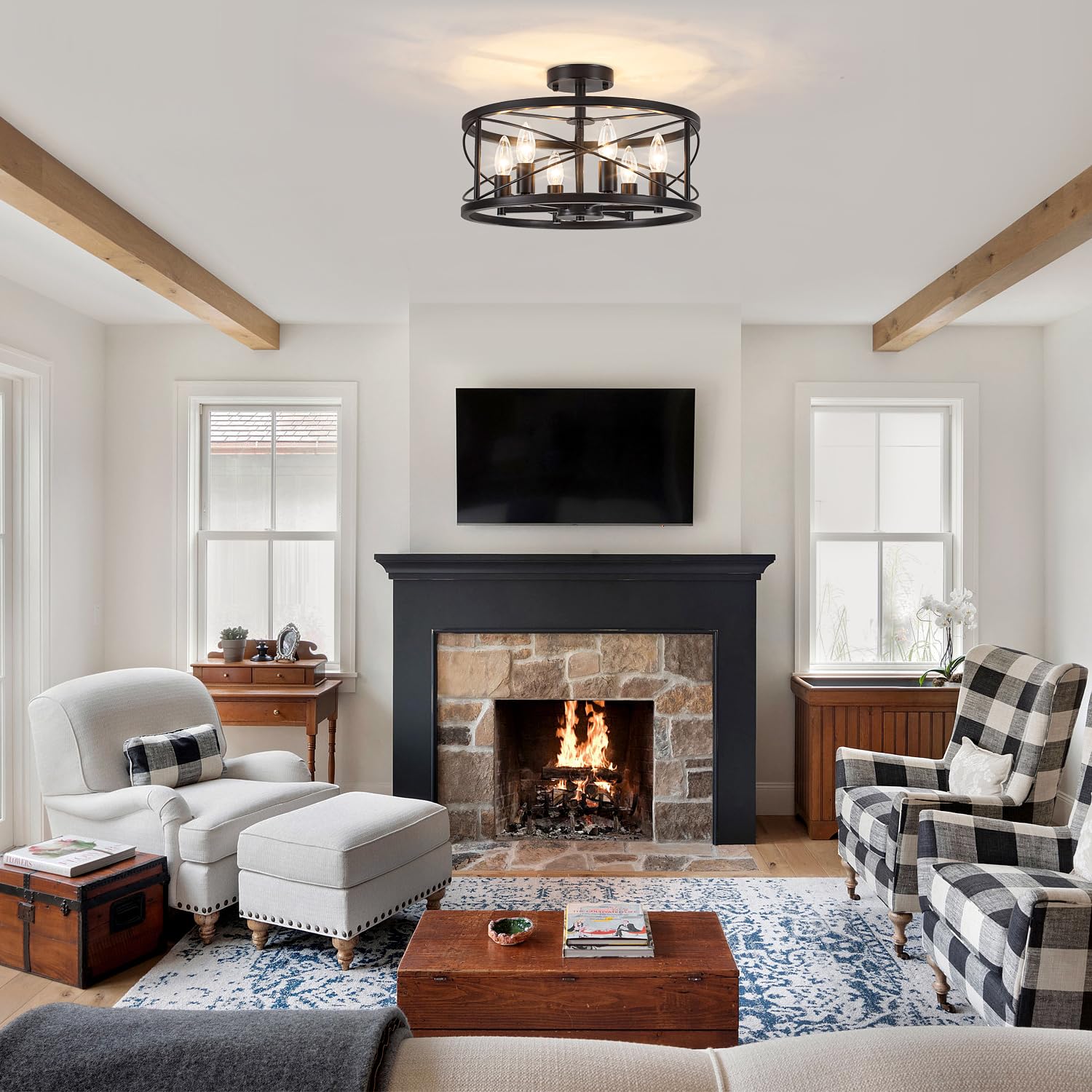 TOULMJ 6-Light Black Semi Flush Mount Ceiling Light, Modern Entryway Light Fixtures, Farmhouse Light Fixtures Ceiling Mount for Kitchen Island Laundry Hallway Dining Room, UL-Listed