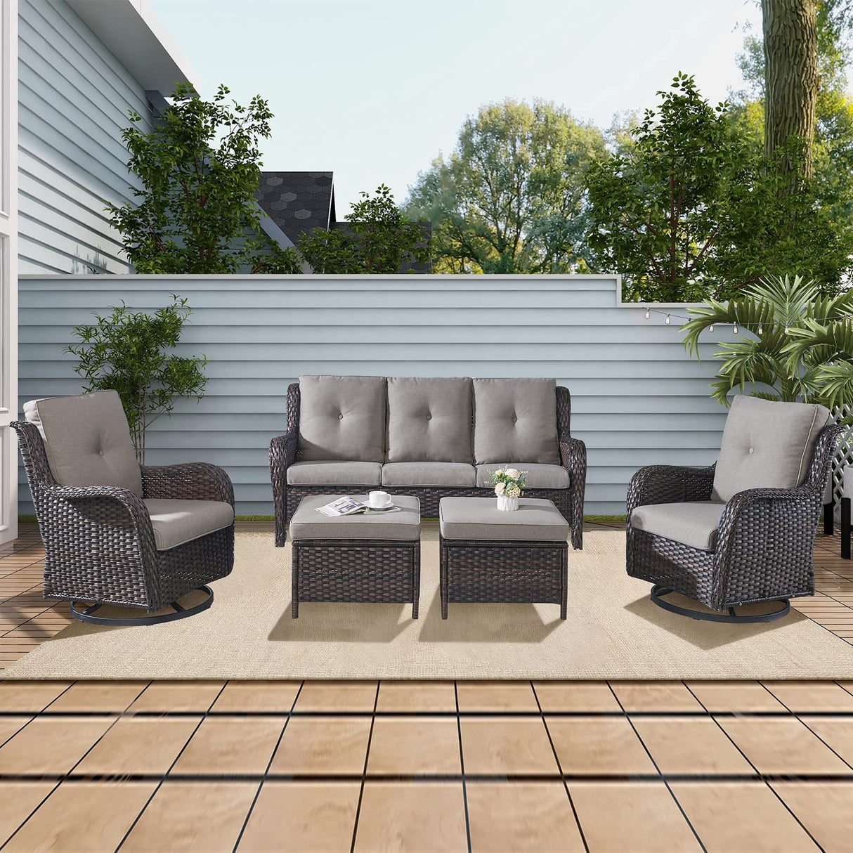 Wicker Patio Furniture Set - 5 Piece Rattan Outdoor Sectional Conversation Sets