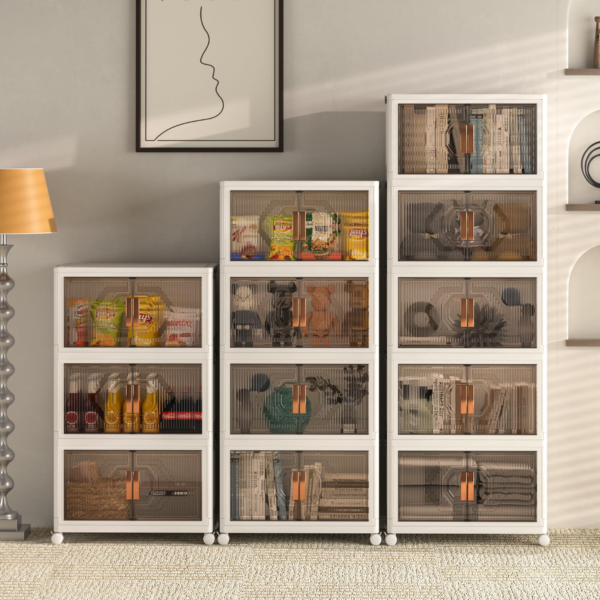 16 Gal Stackable Storage Bins with Lid, 5 Pack Plastic Collapsible Storage Cabinet