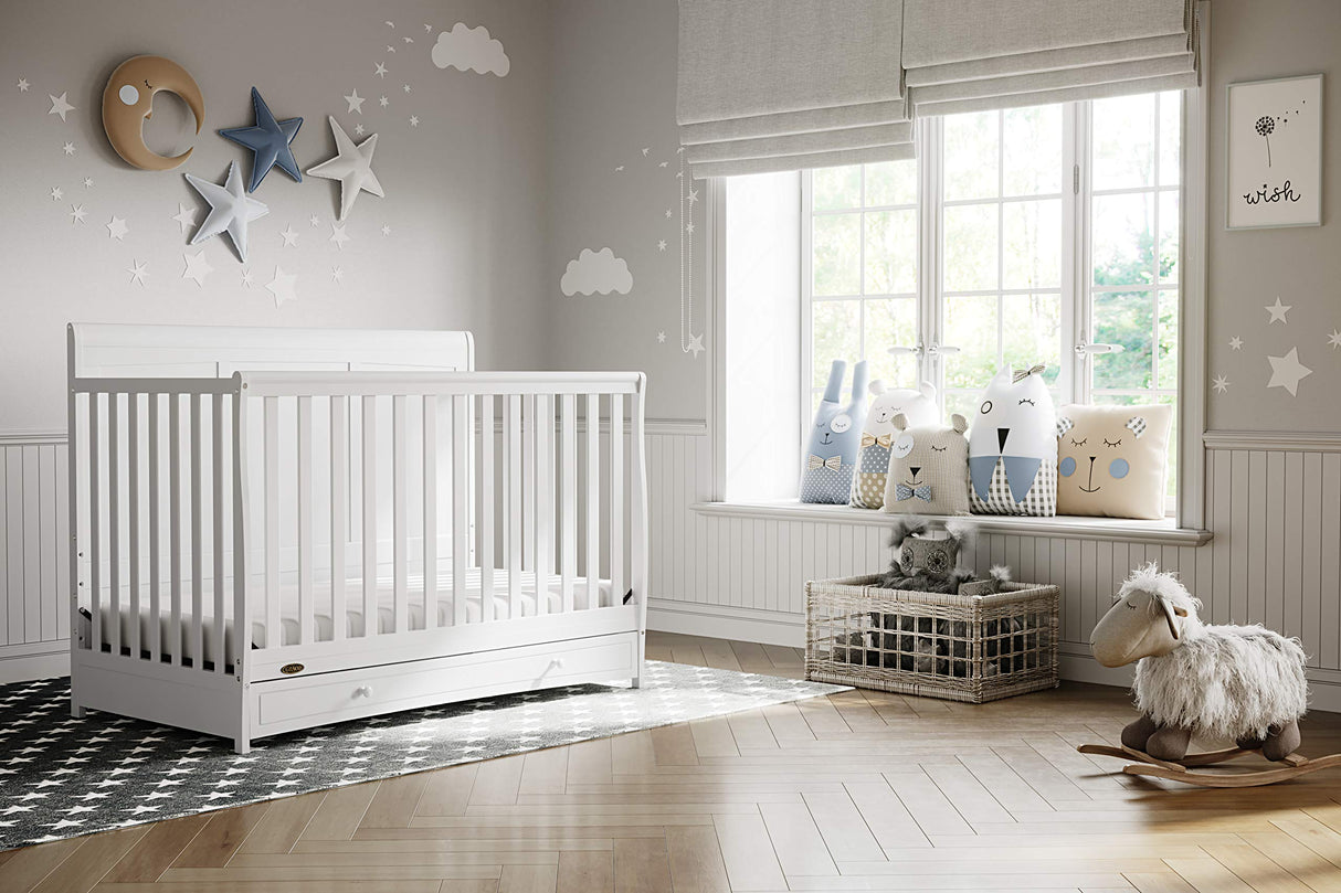 5-in-1 Convertible Crib with Drawer (White) – GREENGUARD Gold Certified, Crib with Drawer Combo, Full-Size Nursery Storage Drawer, Converts to Toddler Bed, Daybed and Full-Size Bed