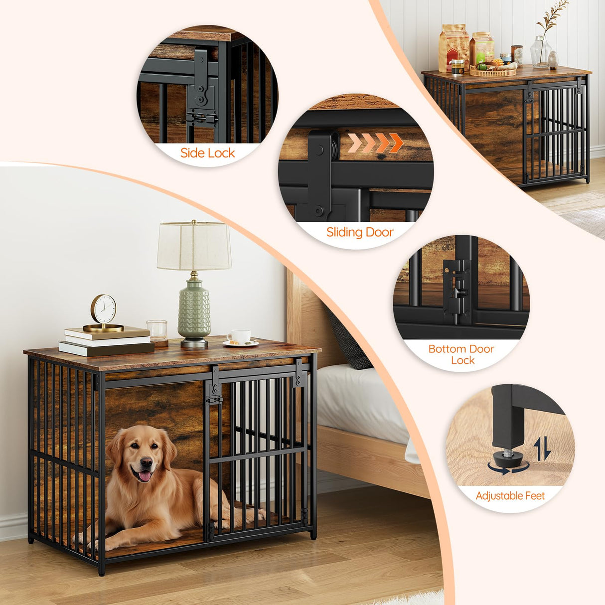 36.6" Heavy Duty Dog Crate Furniture with Sliding Barn Door