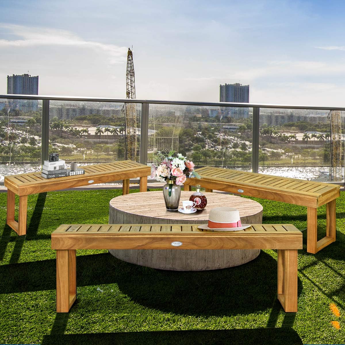 52 Inches Acacia Wood Outdoor Bench, Wood Bench