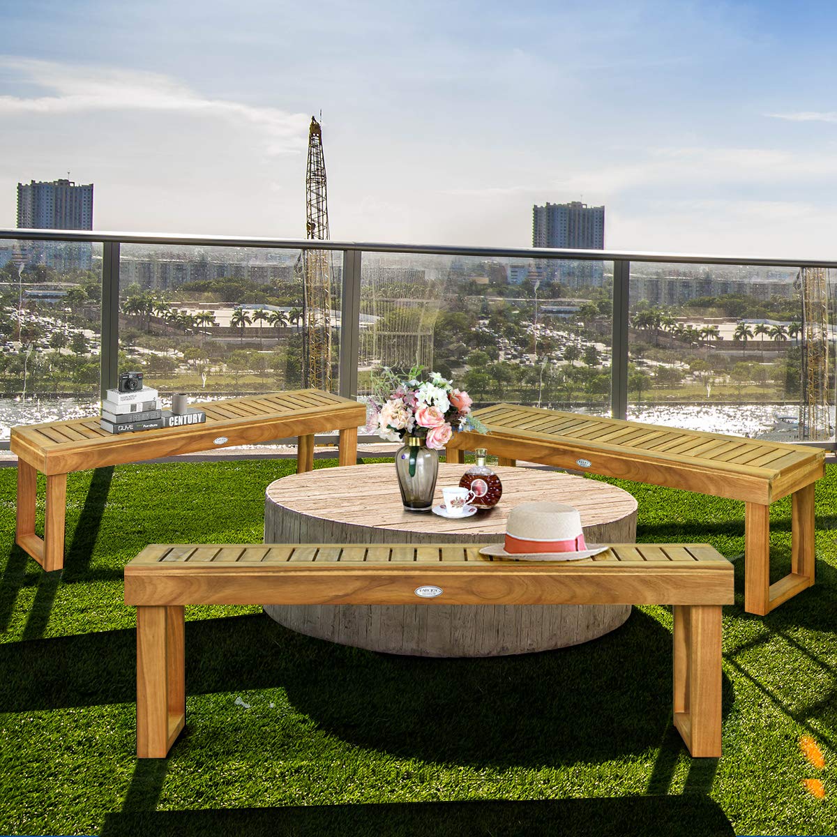 52 Inches Acacia Wood Outdoor Bench, Wood Bench