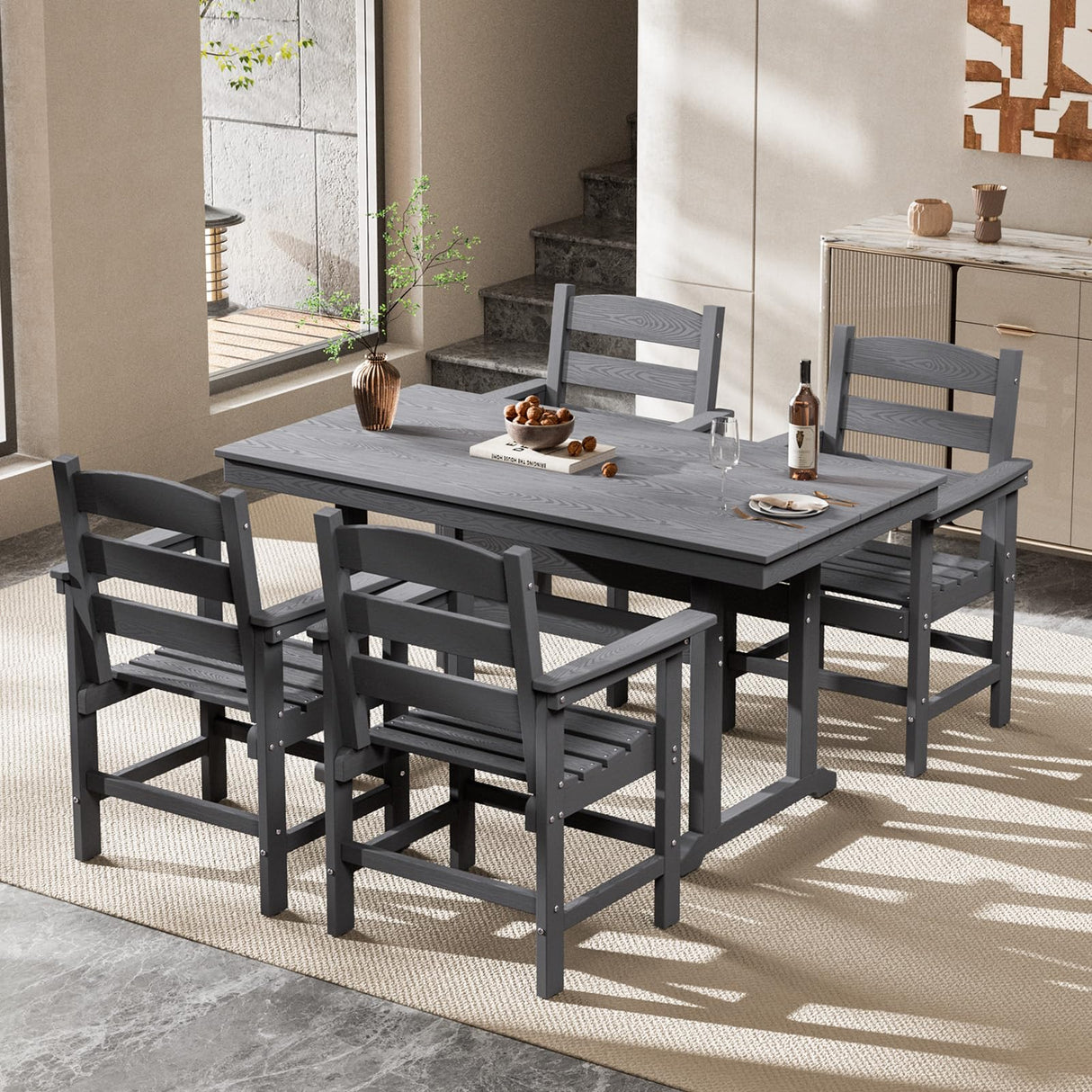 5 Piece HDPE Outdoor Dining Set, All-Weather Patio Dining Table and Chairs