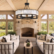 Round Crystal Chandelier Black Modern Industrial Pendant 6 Lights