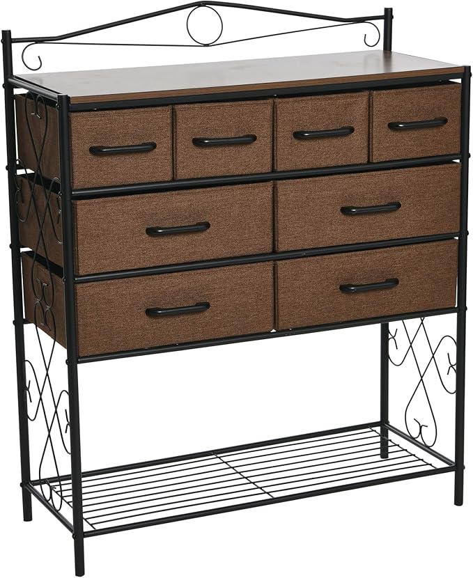 Victoria Dresser Nightstand Storage Organizer with 4 Brown Drawers Black Metal Frame and Mid Century