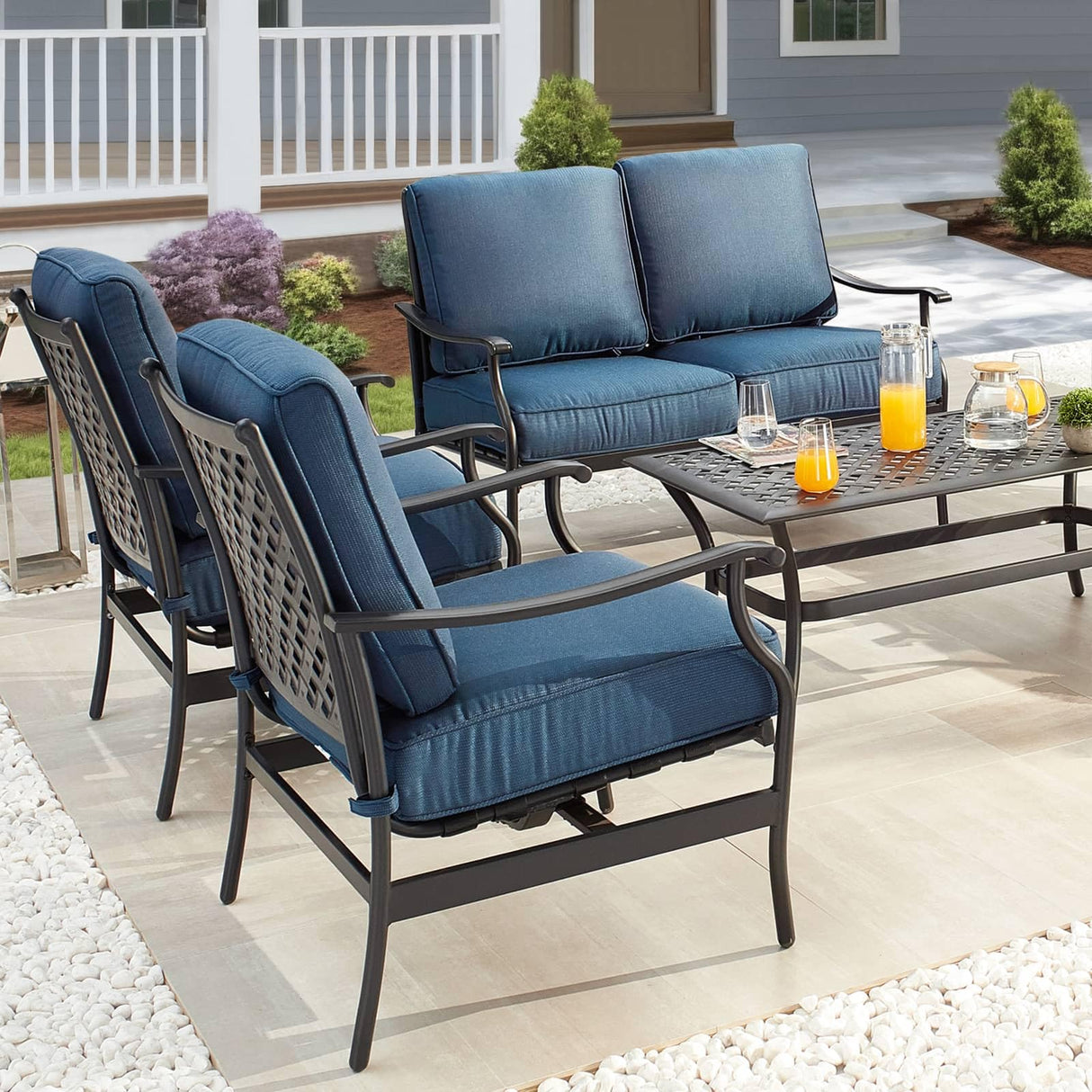Patio Conversation Set 4 Pieces Cushioned Outdoor Furniture Sets with All Weather Frame