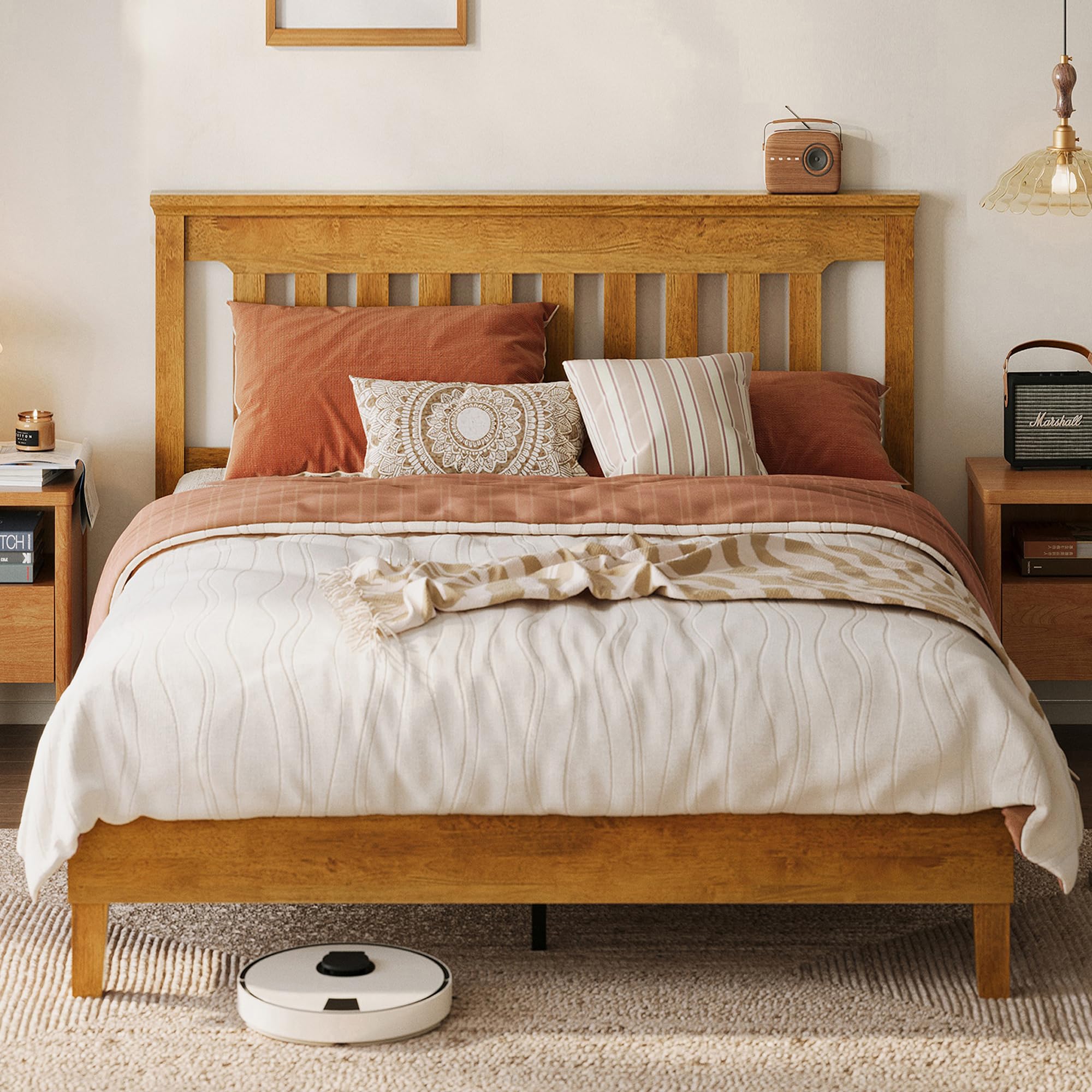 Wood Bed Frame, Queen Bed Frame Solid Wood Platform Frames