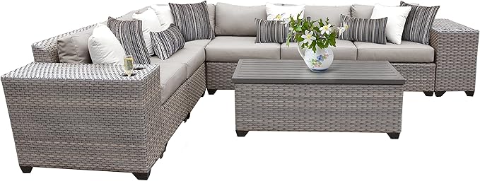 Florence Sectional Seating Group with Cushions 9 Piece Outdoor Wicker Patio Furniture Set