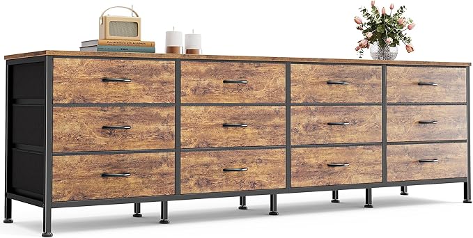70 Inch Dresser for Bedroom, TV Stand for 65, 75, 80 Inch TV, 12 Drawer Long Dresser