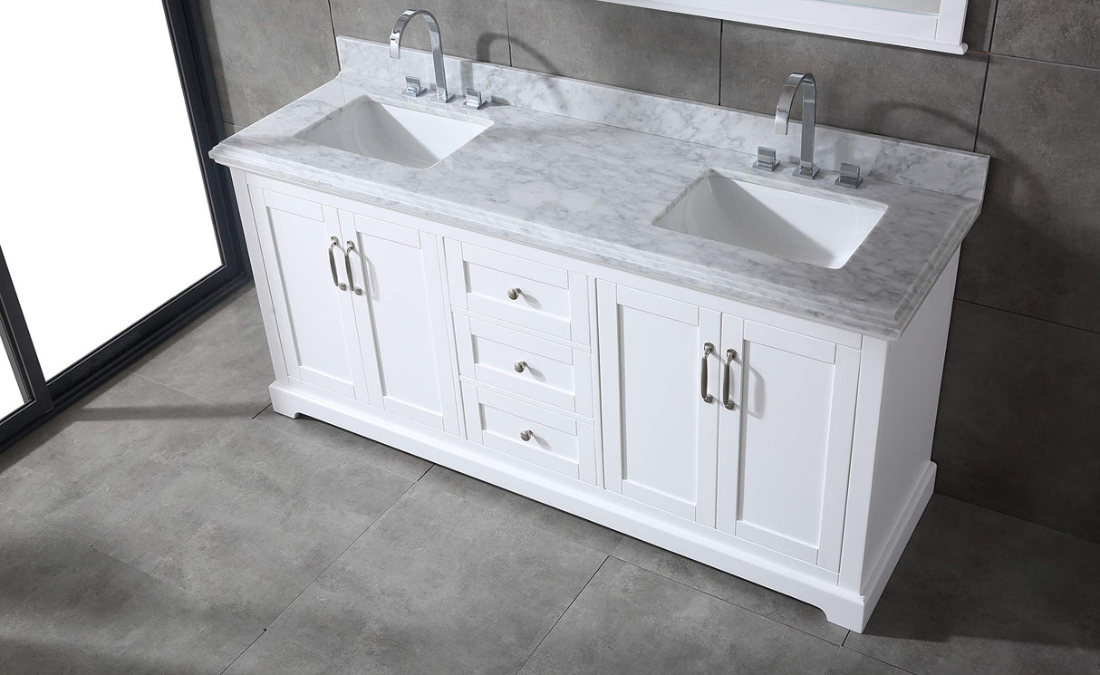 72" Solid Wood Double Sink Bathroom Vanity | Marble Countertop & Backsplash