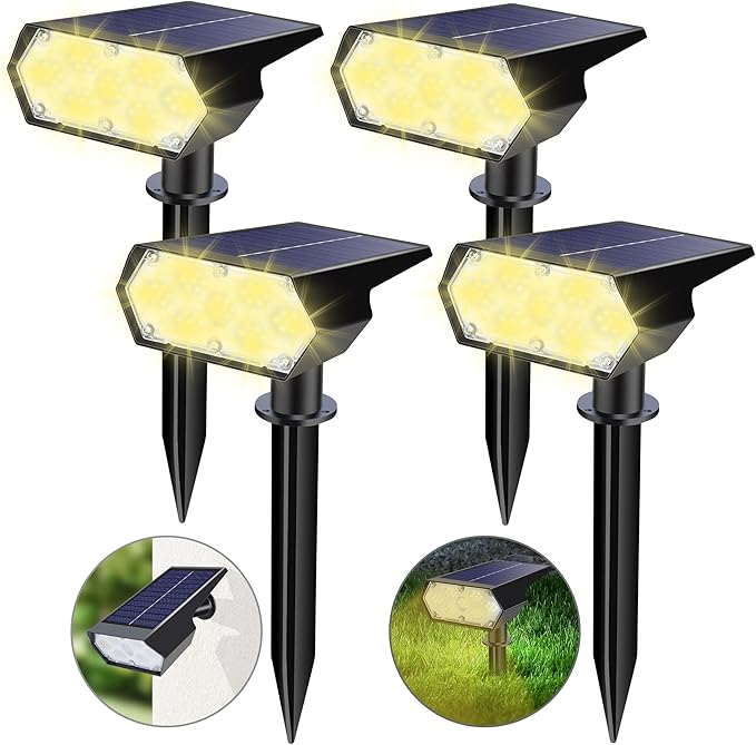Solar Spot Lights Outdoor, 4 Packs 49 LED Solar Outdoor Lights with 2 Lighting Modes