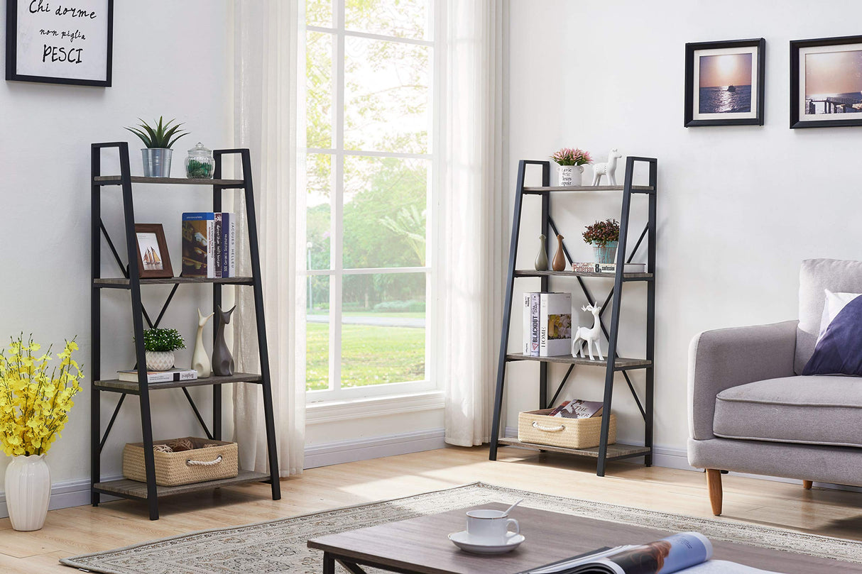 Rustic Ladder Bookshelf, 4 Tier Industrial Ladder Shelf Bookcase
