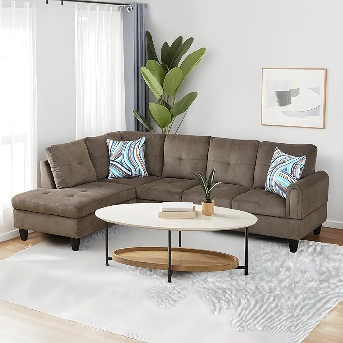 Couch 2 Pieces Sofa with Right Chaise Linen L Shaped Cloud Couch for Living Room