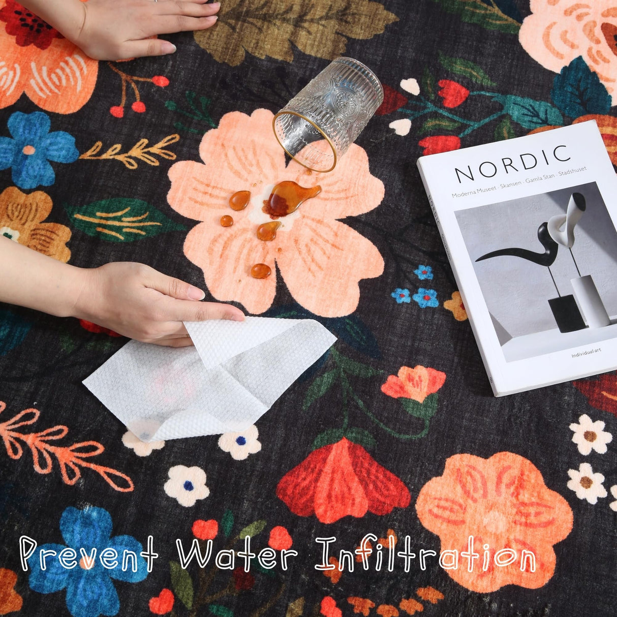 Boho Area Rug – Washable Floral Living Room Carpet, Non-Slip & Vintage Style