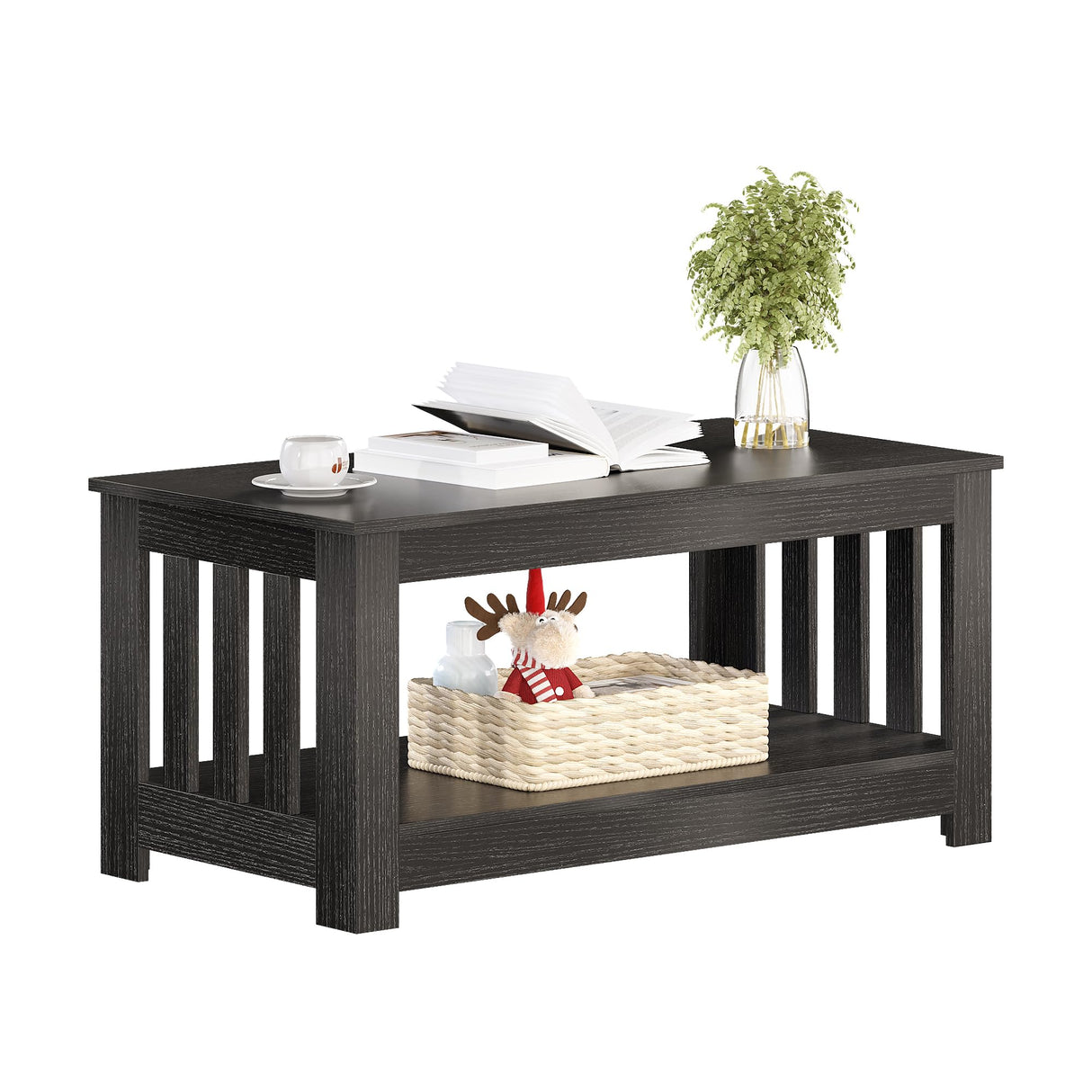 Wooden One Style Fits All Coffee Table - Black Coffee Table, 2-Tier Rectangular Table