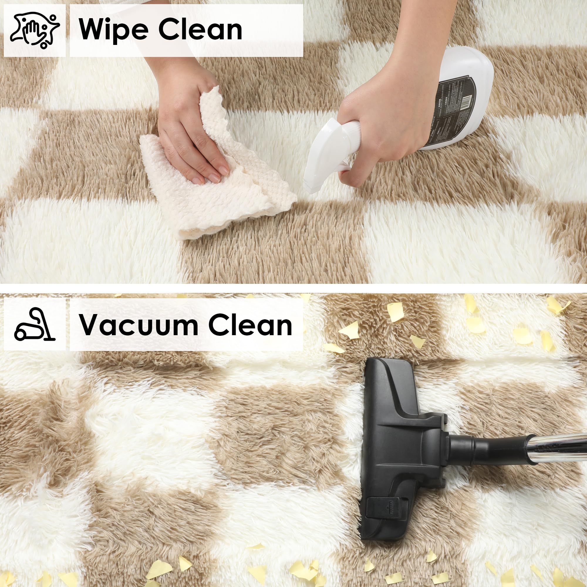 KICMOR 5x8 Beige and Cream White Rugs Living Room Carpets, Large Fluffy Shag Fuzzy Checkered Area Rug for Bedroom Aesthetic, Soft Plush Shaggy Rug for Nursery, Playroom, Teen Dorm Room Home Decor